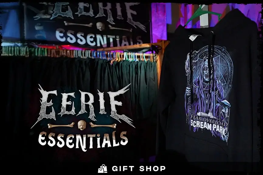 Close-up of gift shop hoodie for Fear Overload haunted house