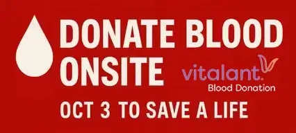 Red Vitalant image announcing October blood drive at haunted house near SF